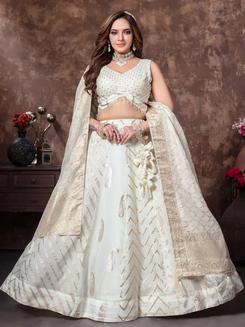 Off white tissue silk lehenga choli for wedding events