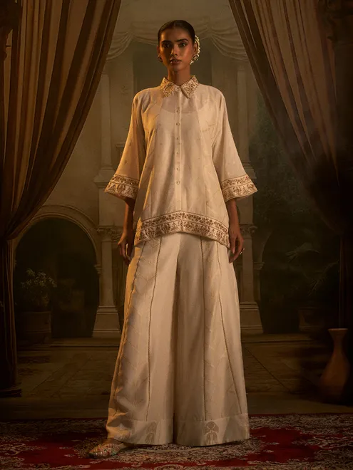 Off white tissue silk palazzo suit for women