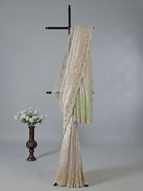 Off white tissue silk party wear saree
