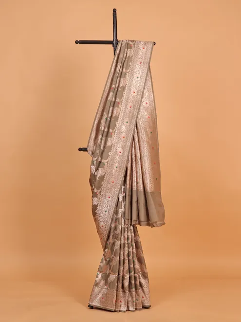 Olive banarasi silk saree for wedding