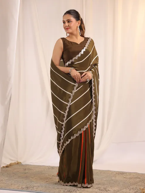 Olive chic saree with unstitched blouse