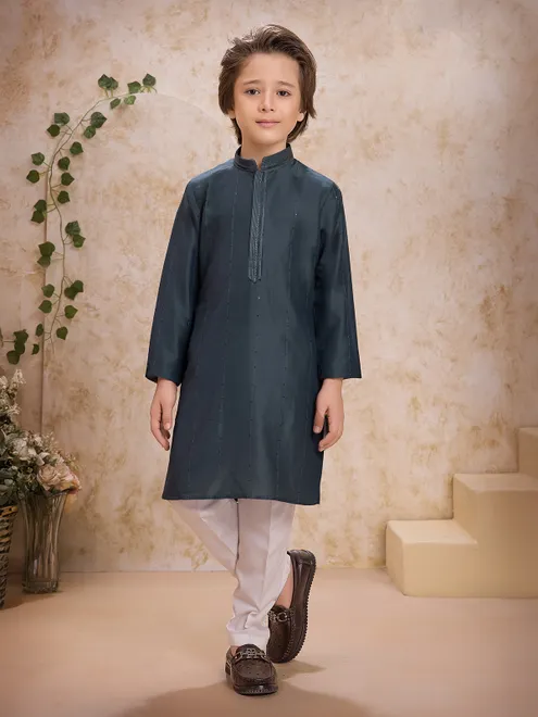 Olive cotton silk wedding kurta suit