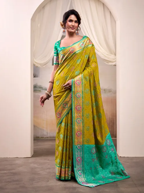 Olive festive wear patola silk saree