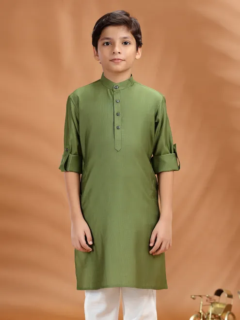 Olive soft cotton kurta for cultural gathering
