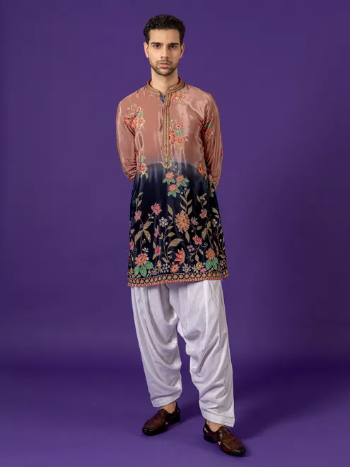 Onion pink and black silk kurta suit with salwar