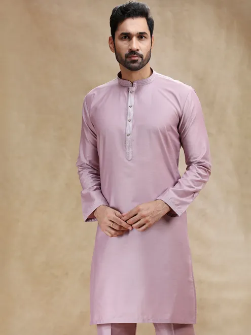 Onion pink cotton silk kurta suit for festive wear