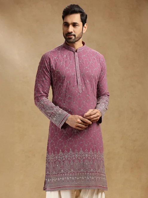 Onion pink georgette kurta pajama for festival