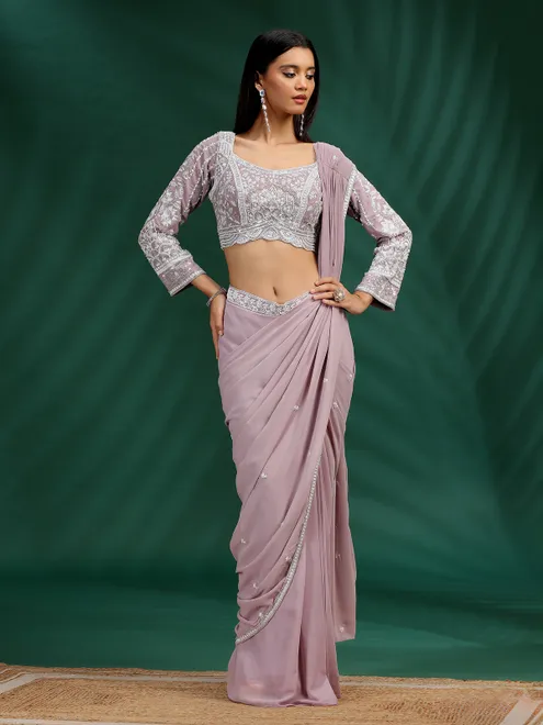Onion pink georgette ready to wear saree for party