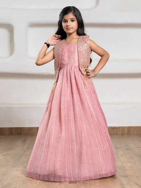 Onion pink jacket gown with aabla detailing
