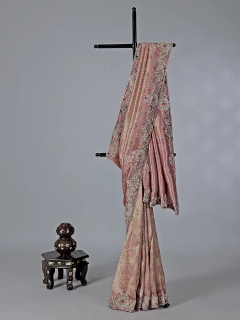 Onion pink kanjivaram silk saree for weddings