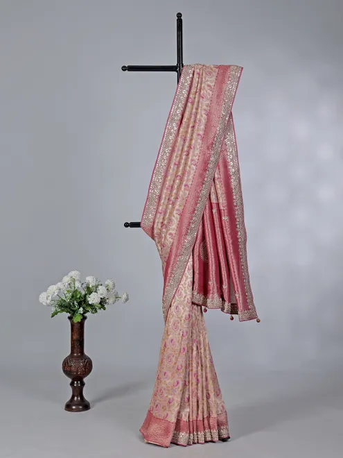 Onion pink kanjivaram silk wedding saree