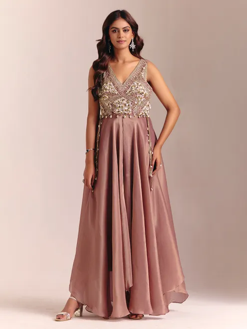 Onion pink party wear tissue silk suit for women