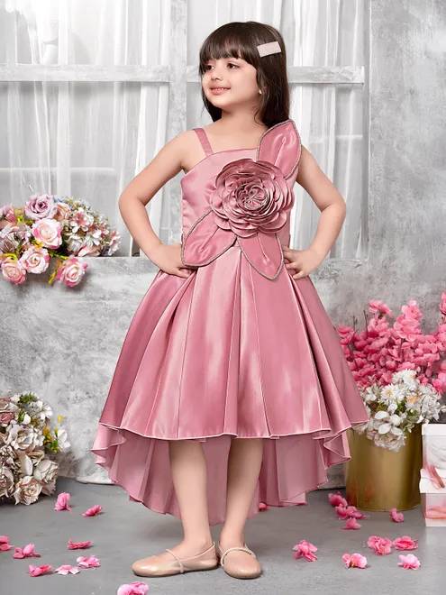 Onion pink satin silk frock for sleeveless