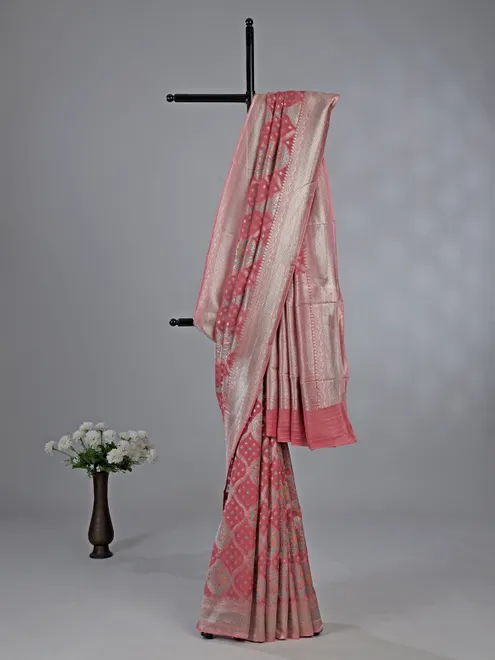 Onion pink satin silk saree for traditional touch