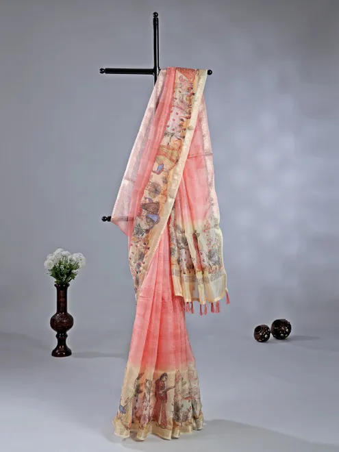 Onion pink semi cotton saree for festival wear