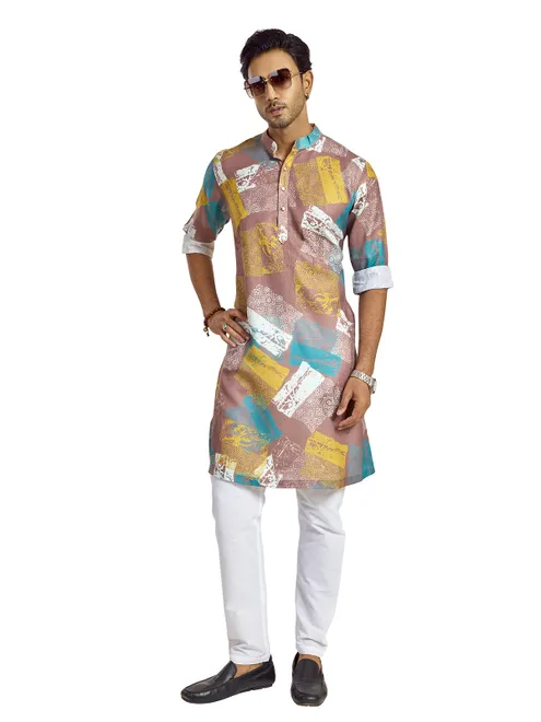 Onion pink silk kurta with subtle prints