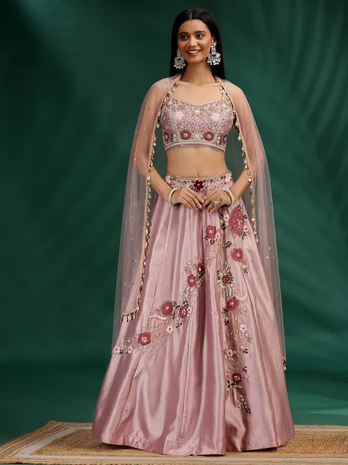 Onion pink silk lehenga choli for wedding