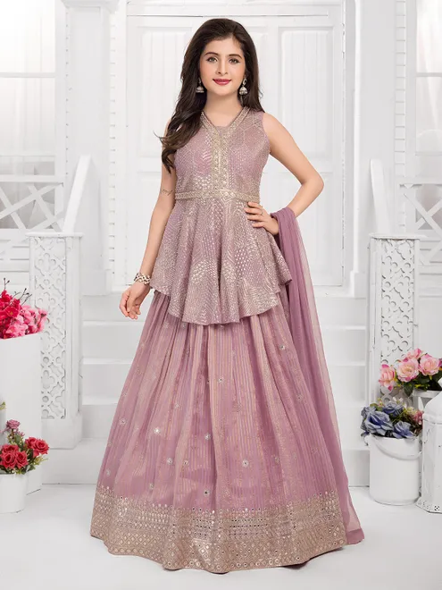Onion pink silk lehenga choli with sequins and stone embellishments