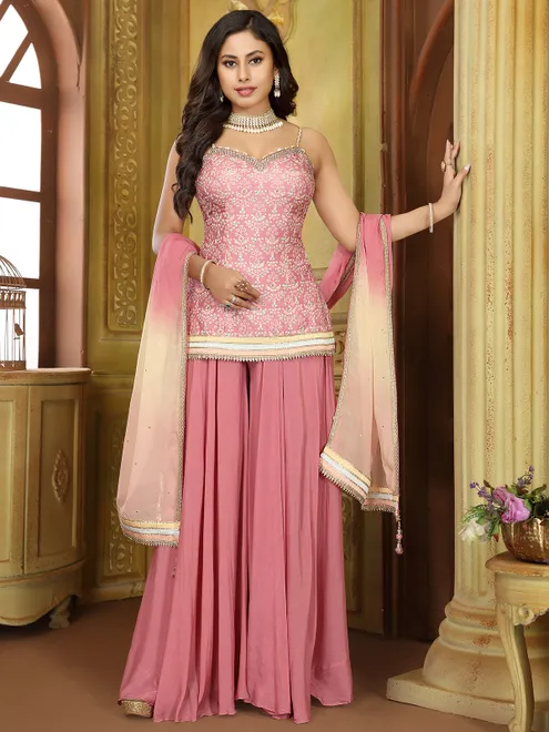 Onion pink silk palazzo suit for women