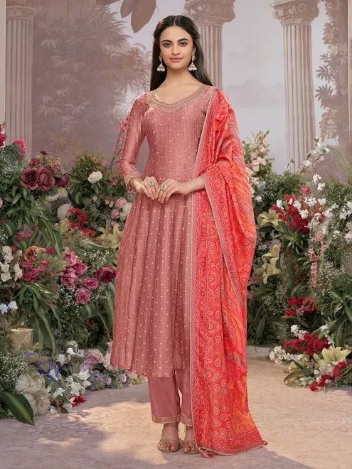 Onion pink silk salwar suit for festival