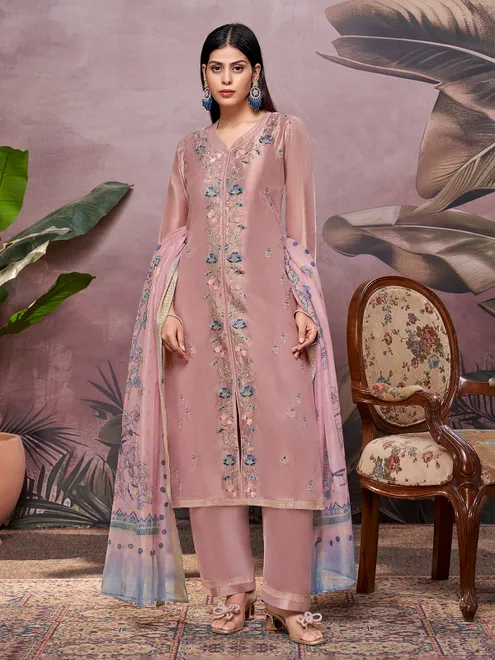 Onion pink silk salwar suit with embroidery