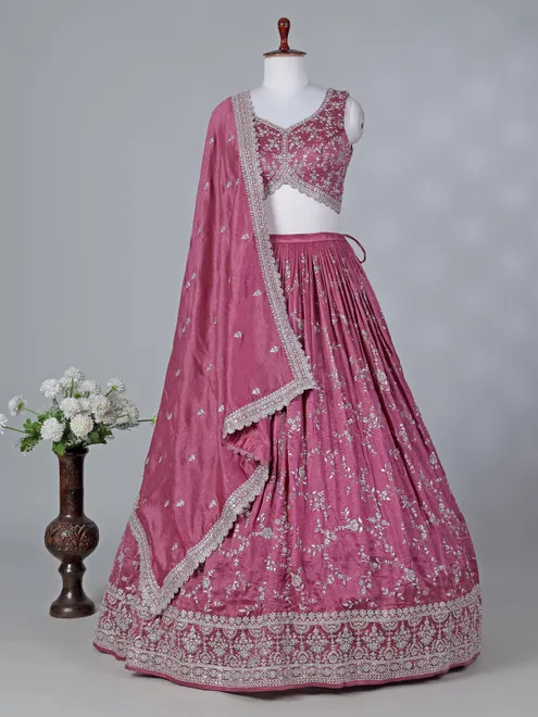 Onion pink silk sweetheart lehenga choli with dupatta