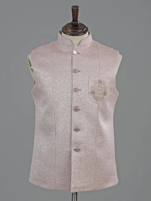 Onion pink silk textured waistcoat for men
