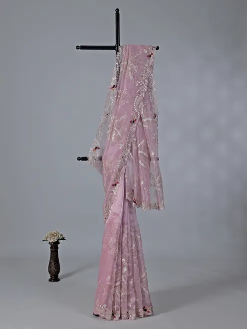 Onion pink tissue silk saree for wedding wear