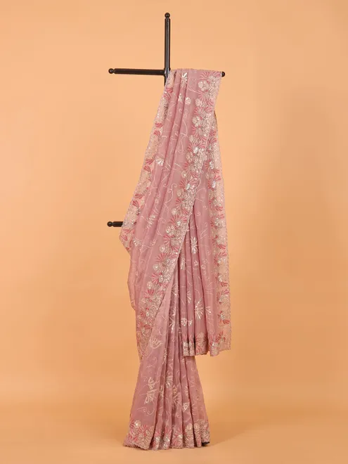 onion pink wedding saree in organza