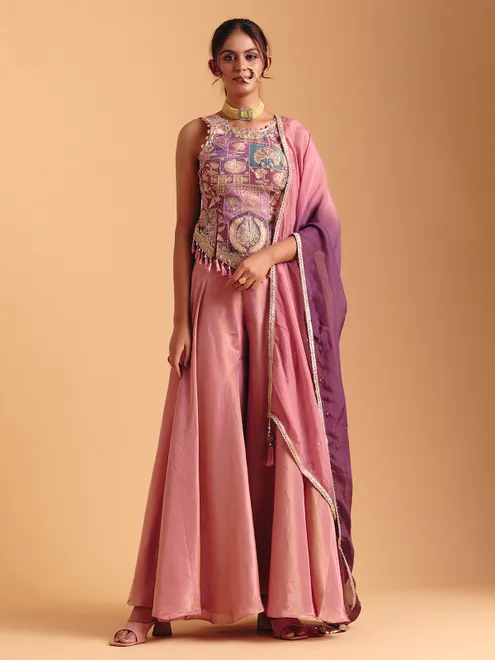 Onion pink wedding wear palazzo suit with dupatta