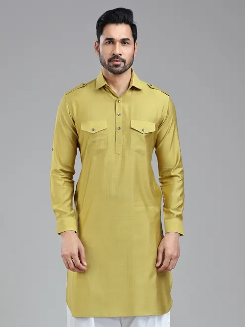 Opulent style golden pathani kurta for men