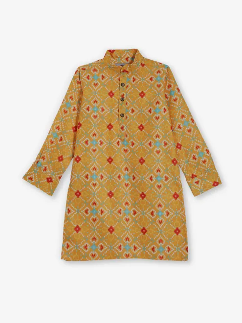 Orange bandhej silk kurta in printed