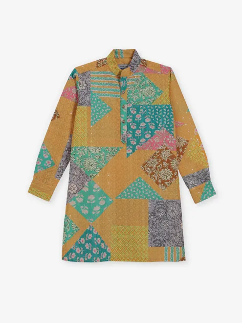 Orange cotton silk kurta for festive