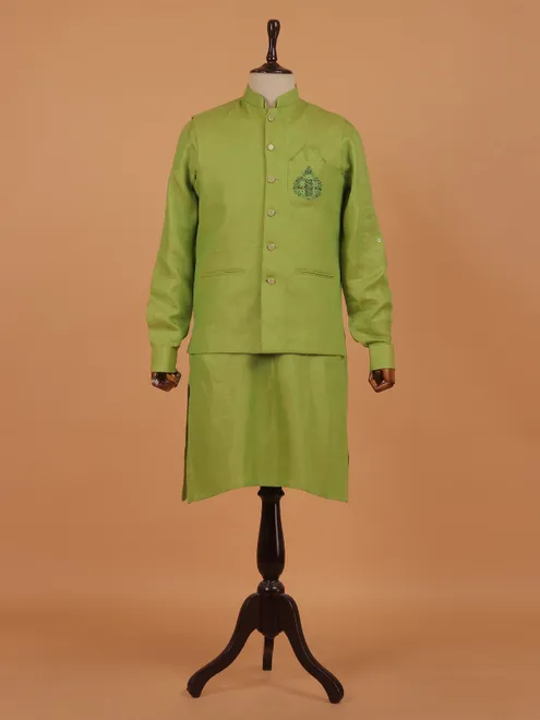 Light green cotton waistcoat set for wedding