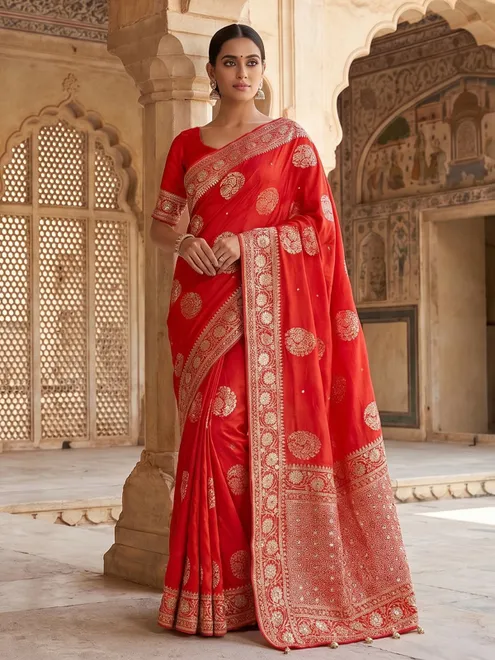 Orange dola silk pallu designer festive silk saree