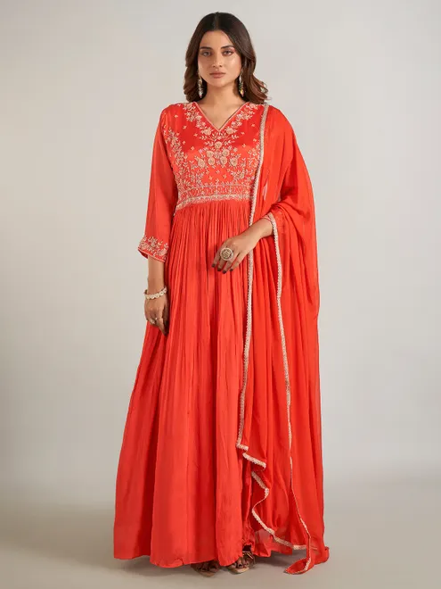 Orange georgette wedding wear anarkali suit