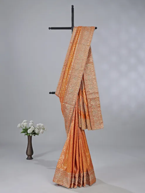 Orange kanjivaram silk with heritage detailing
