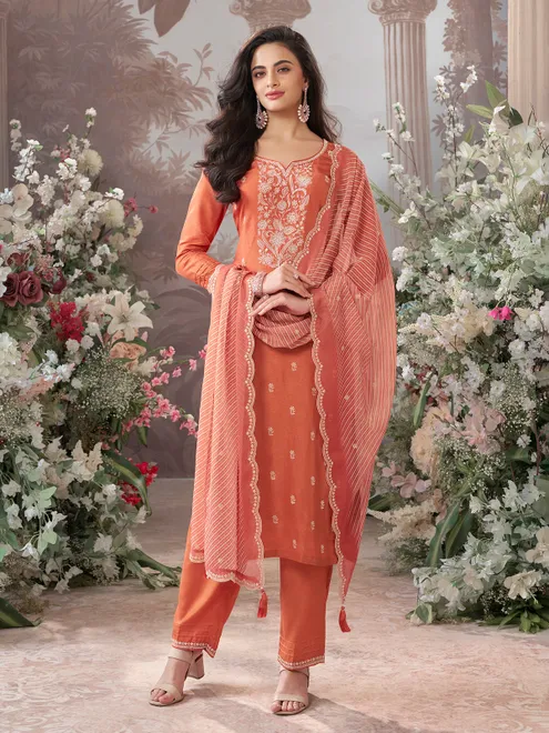 Orange silk salwar suit for festival