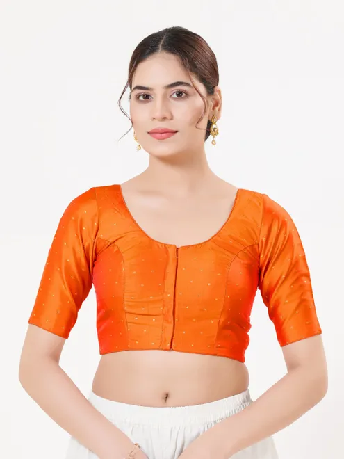 Orange tafeta silk zari front open blouse