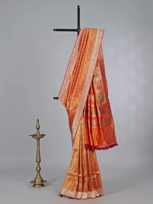 Orange zari banarasi silk saree
