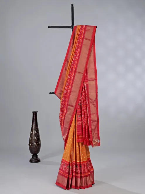 Orange zari weaving patola silk saree for radiant wedding