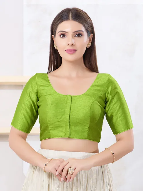 Parrot green dupion silk front open blouse