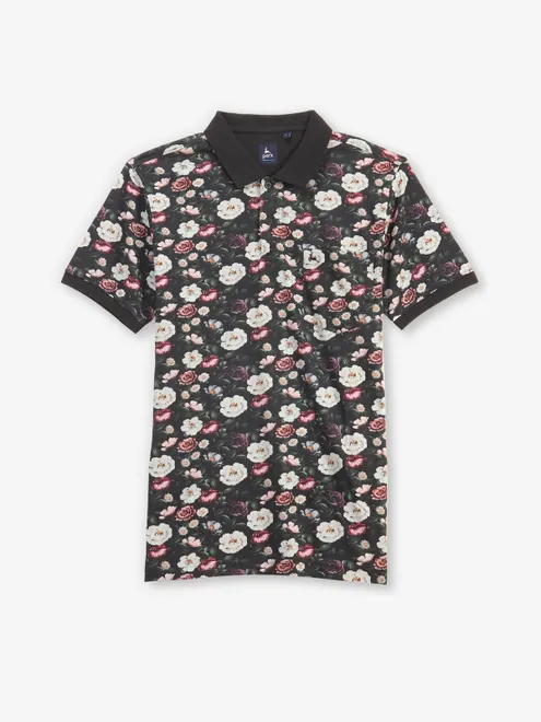 PARX black printed cotton polo t-shirt