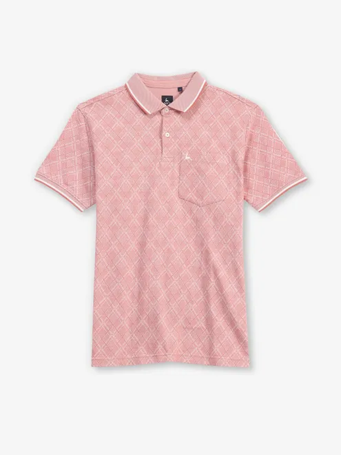 PARX printed pink cotton polo t-shirt
