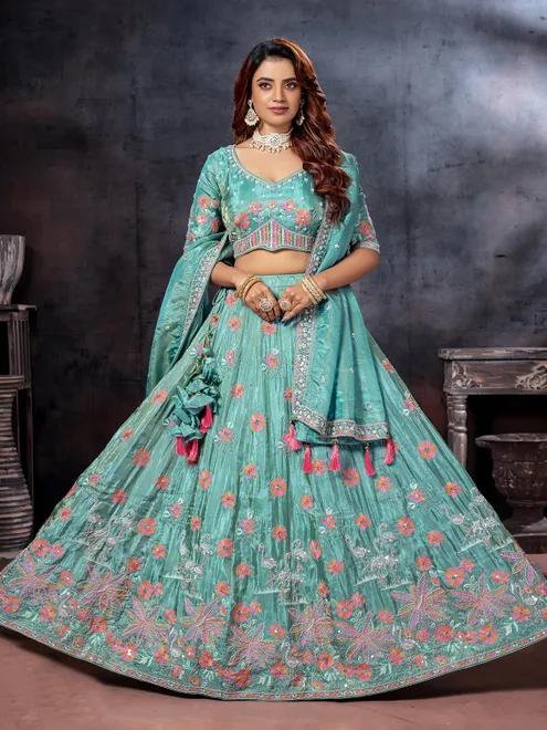Pastel aqua wedding wear lehenga choli
