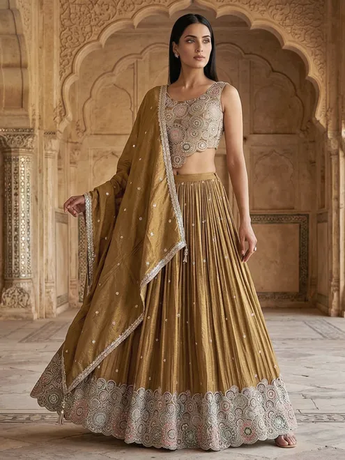 Pastel beige silk lehenga choli refined festive charm