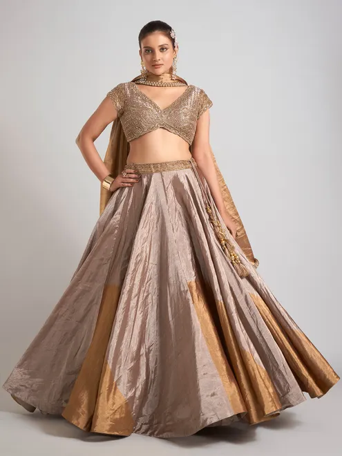 Pastel beige silk lehenga choli with elegant dupatta