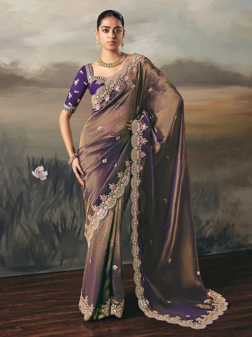 Pastel blue tissue silk wedding saree