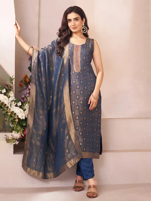 Pastel blue wedding wear salwar suit in silk