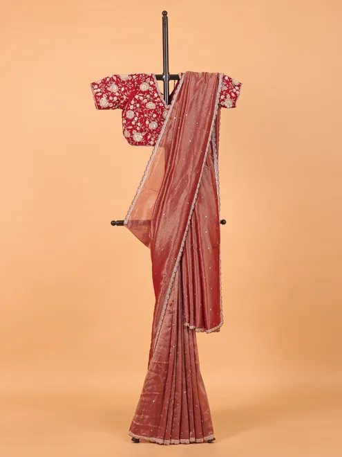 Pastel brown organza party wear saree